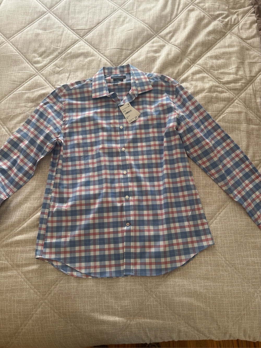 Tommy Hilfiger Men’s Blue and Red Plaid Button-Down Shirt